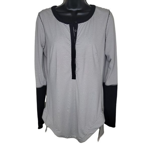 Lululemon Urbanite Henley Long SleeveHyper Stripe Angel Wing / Black size 8 - Picture 2 of 7